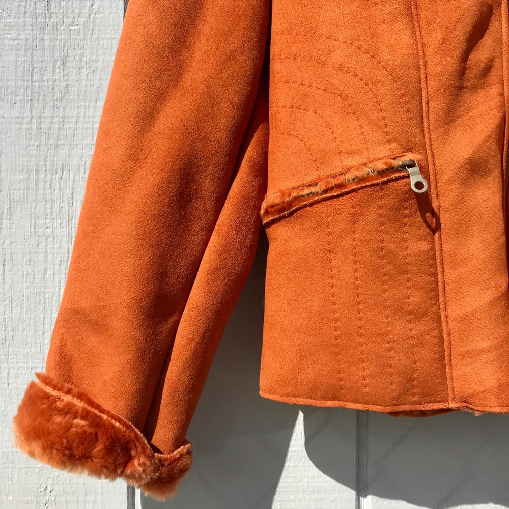 Tsunami rust/burnt orange suede sherpa lined soft chunky retro vintage jacket - Picture 3 of 8